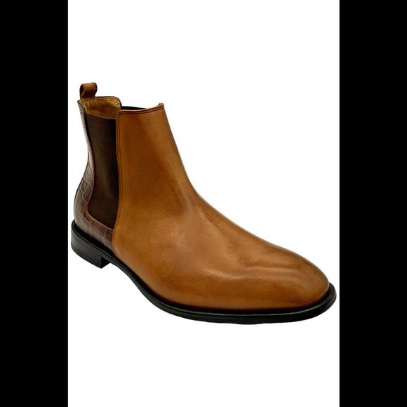 Donald Pliner Men's Rocco Calf Leather Slip-On Ankle Boots Cognac - Medium